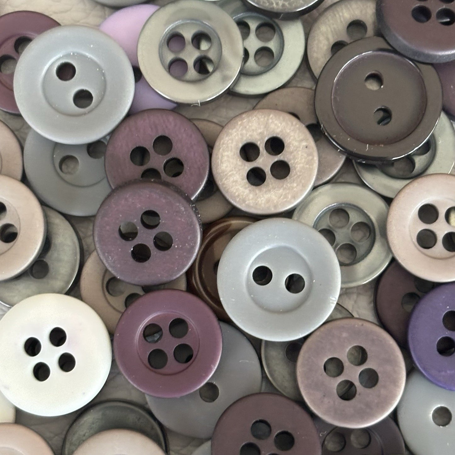 Vintage Button Lot 4 Hole Plastic Small + Medium Sized Buttons Brown Grey Beige