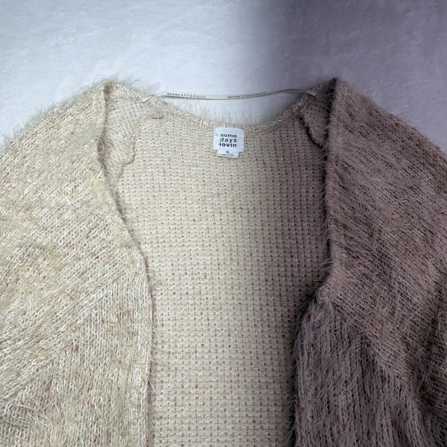 Some Days Lovin Fuzzy Pink Cardigan Eyelash Open Front Sweater  Women’s Small