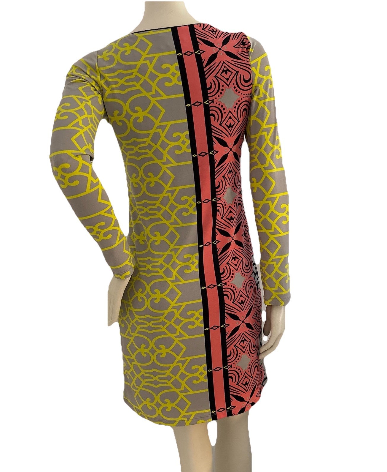 Analili Bodycon Dress -Geometric Mod Print - Long Sleeve Medium – Y2K Retro Bold