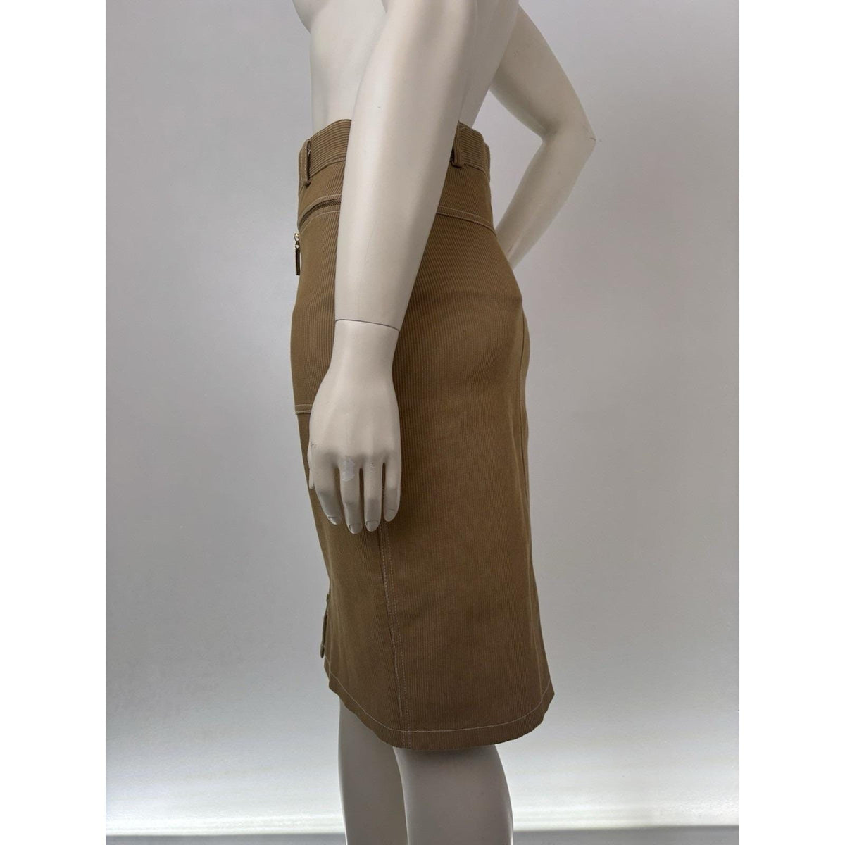 Vintage Escalade Paris Beige Pencil Skirt Front Zipper Office Siren Womens Small