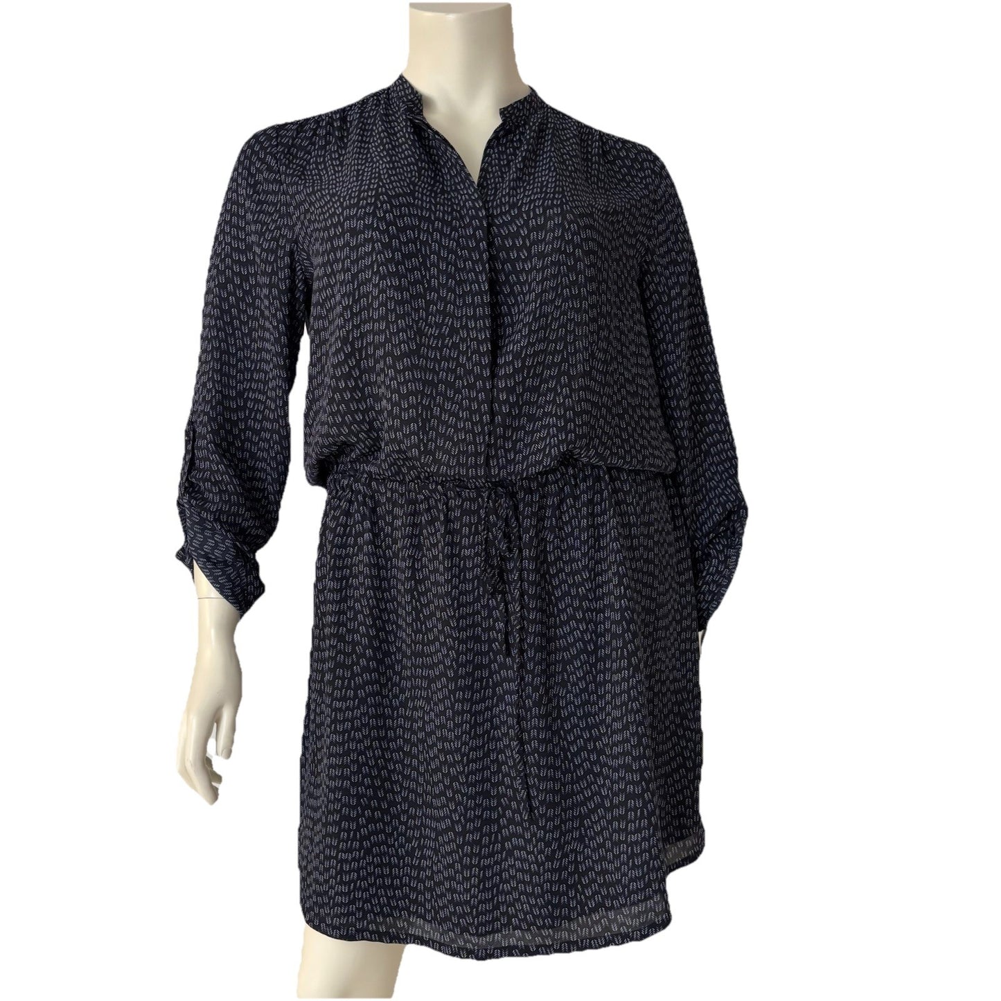 Hilary Radley Navy Printed Dress Women’s XL – Boho Office Casual Tie Waist Work