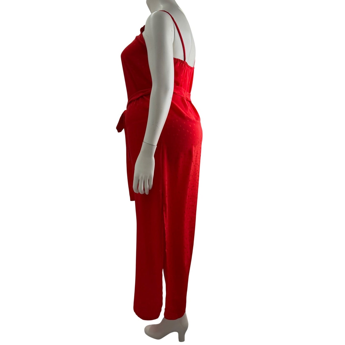 Handmade Red Polka Dot Satin Maxi Dress  Tie Waist Side Slit Sexy
