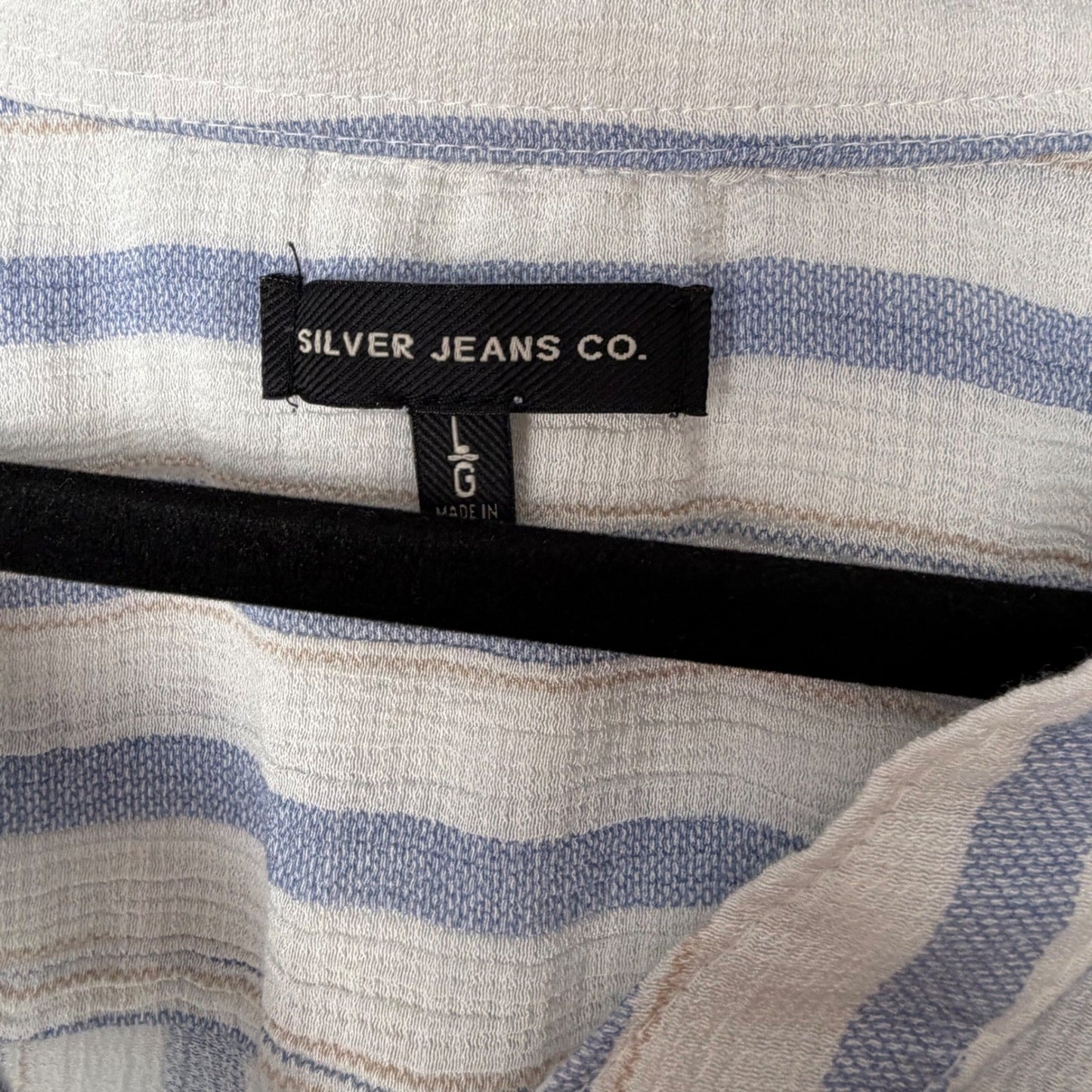 Silver Jeans Blouse Women's Large Blue Striped Gauze Button Down Short Sleeve