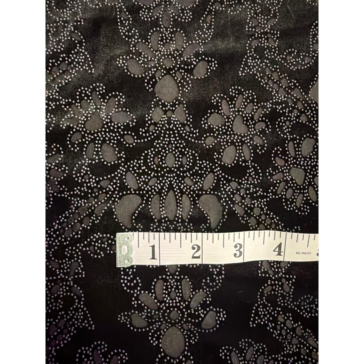 Black Velvet Fabric 66"/60" Stretch Silver Glitter Damask Floral Sheer Sewing