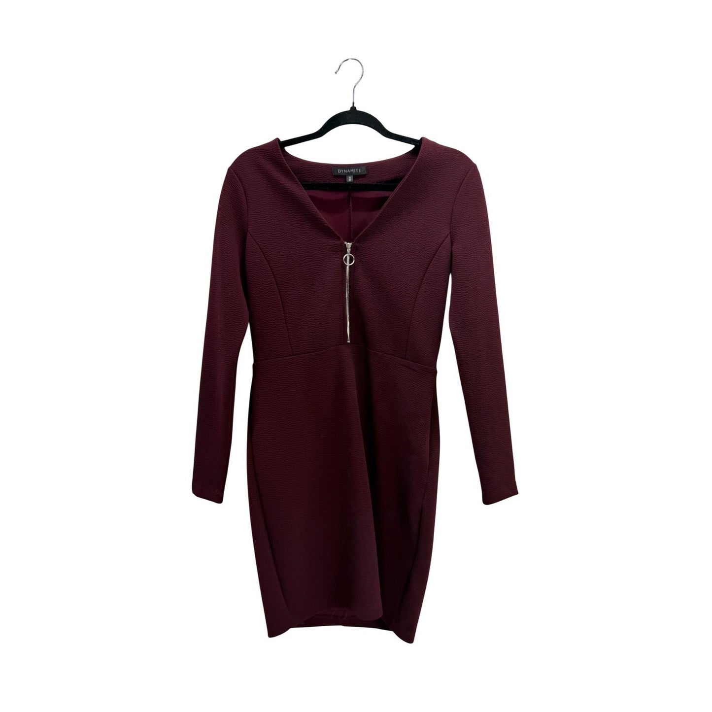 Dynamite Long Sleeve Mini Dress Burgundy Textured Bodycon Dark Academia Y2K M