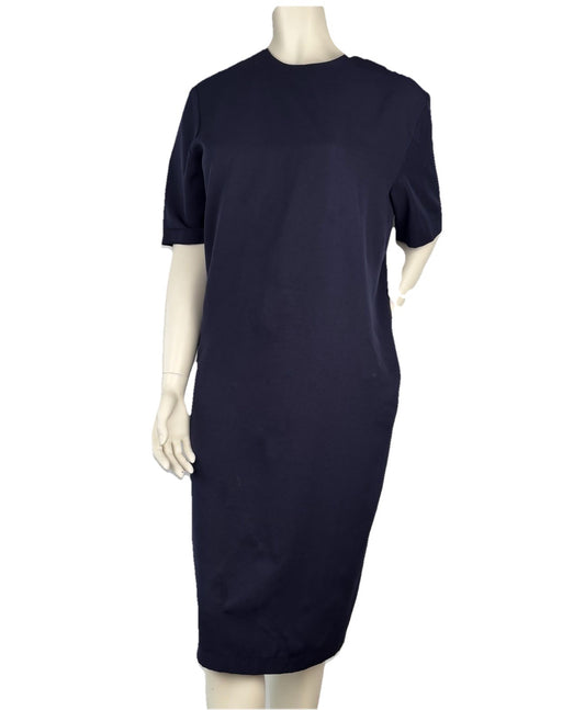 Vintage Minimalist Navy Blue Sheath Dress Made in Canada Rayon Blend Size L