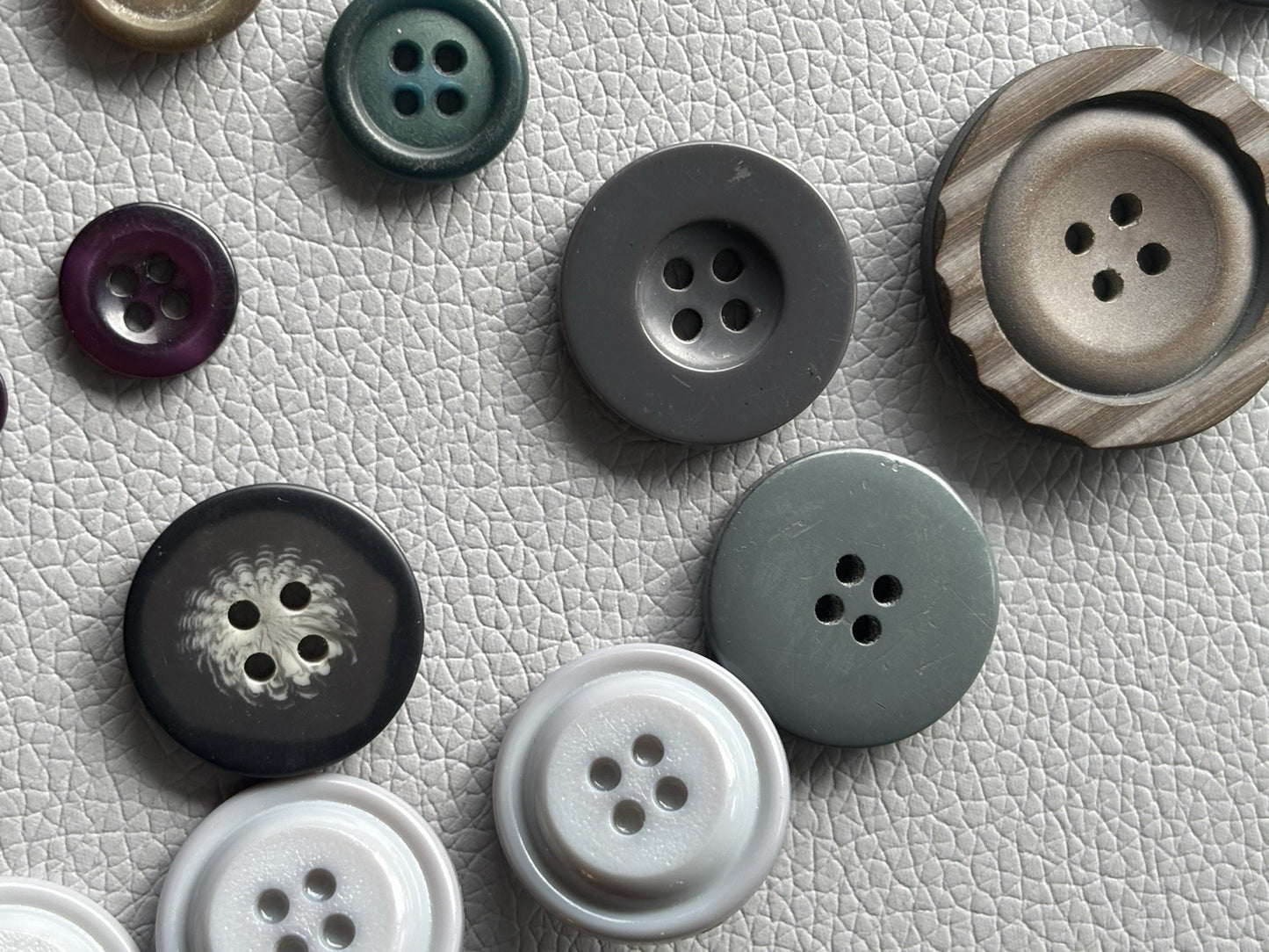 Vintage Button Collection 45 Lot Grey Blue Green Purple Red Grey Four Hole Small