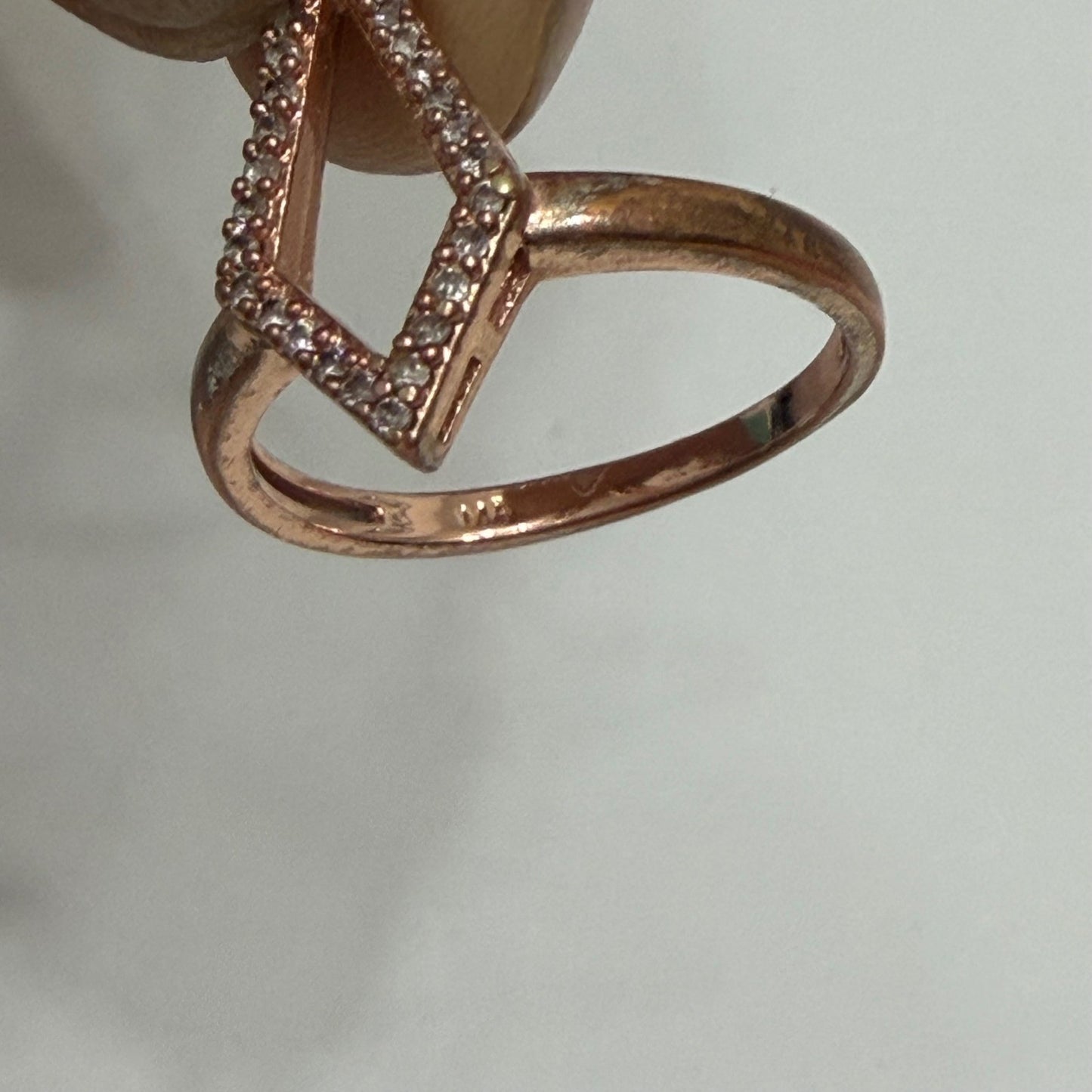 Posh Geometric Statement Diamond Ring Rose Gold Tone Pavé Edgy Minimalist Sz 7