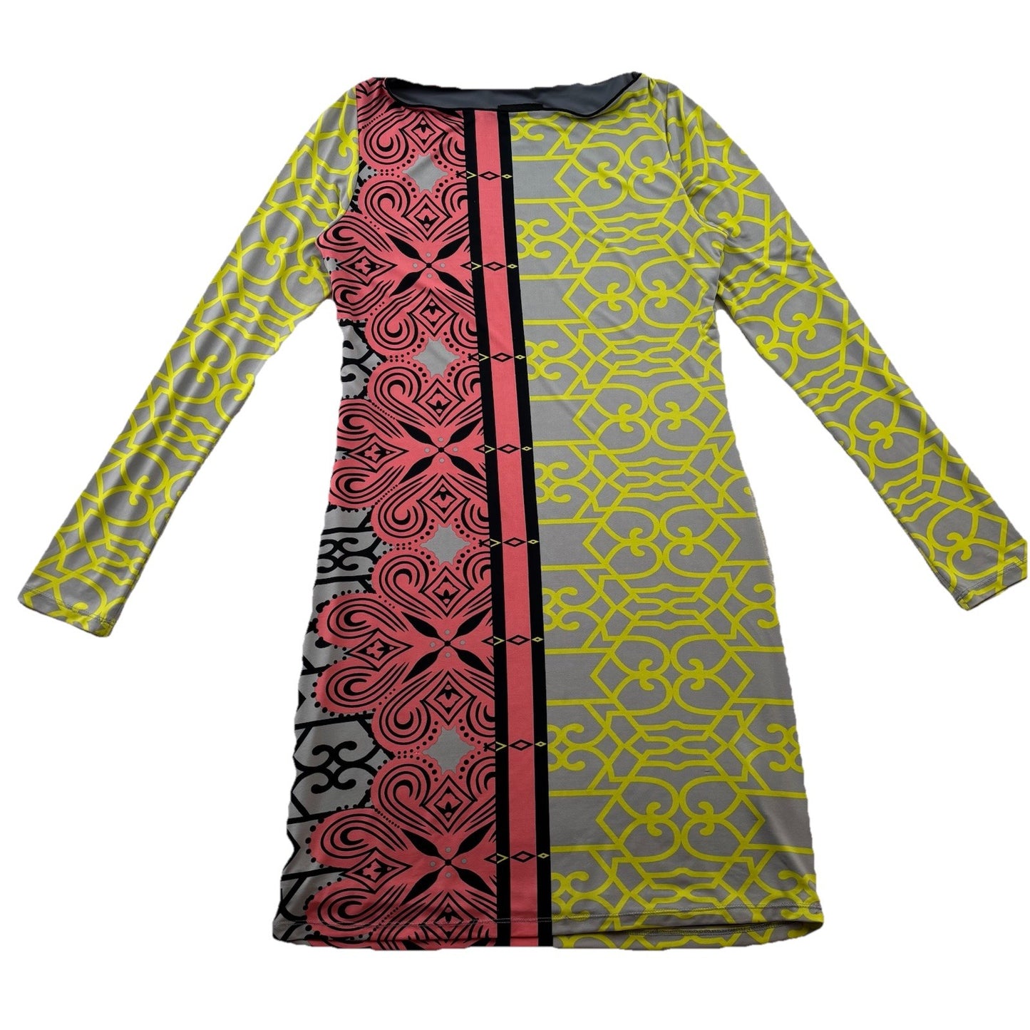 Analili Bodycon Dress -Geometric Mod Print - Long Sleeve Medium – Y2K Retro Bold