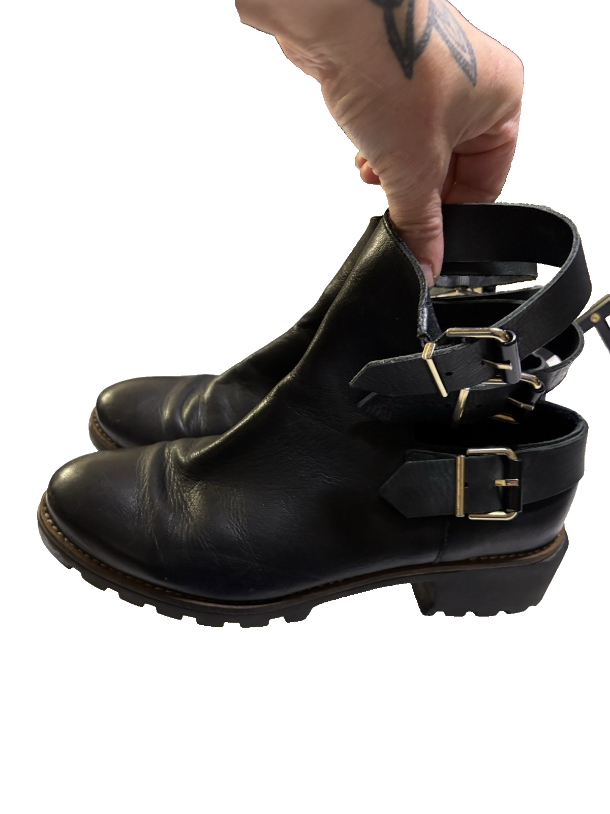 Miista Women’s Cecilia Black Leather Buckle Boots Sz 10 Biker Rocker Gothcore