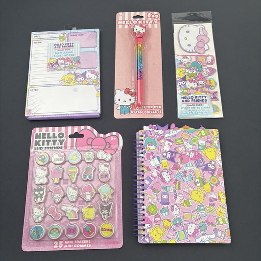 Hello Kitty & Friends Stationery Set Journal Notepad Pen sticky Notes Erasers