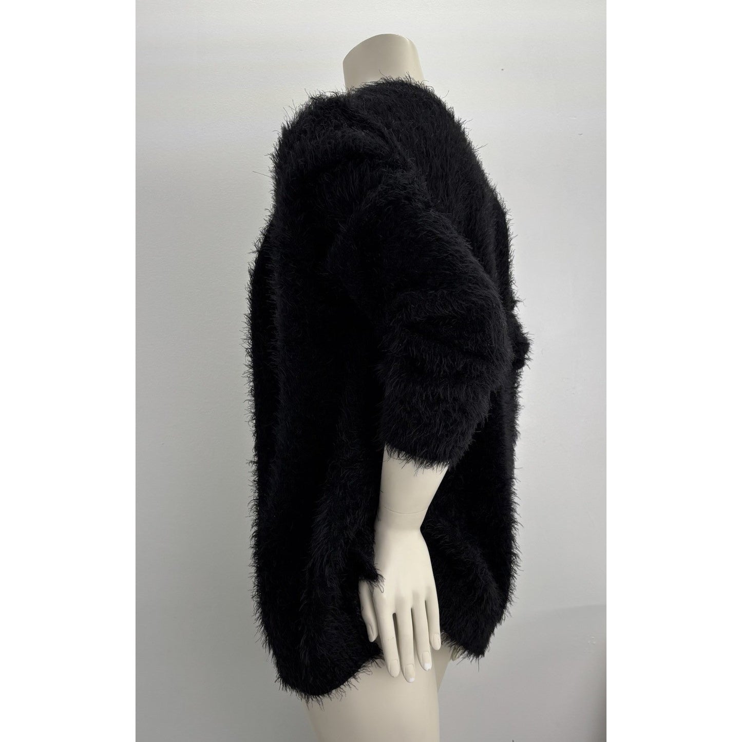 Black Fuzzy Open Front Mohair Look Oversized Cardigan Sweater Grunge Kurt Cobain