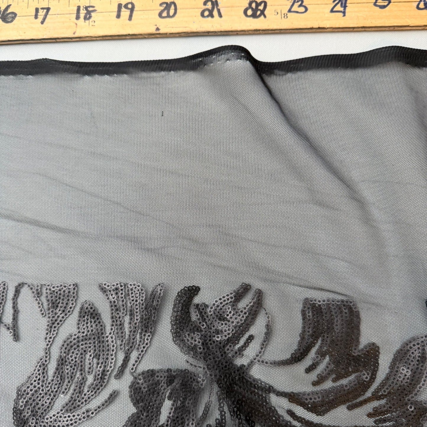 Black Baroque Sequin Mesh Fabric – Sheer Overlay – 60" Wide  2 Yards  Couture