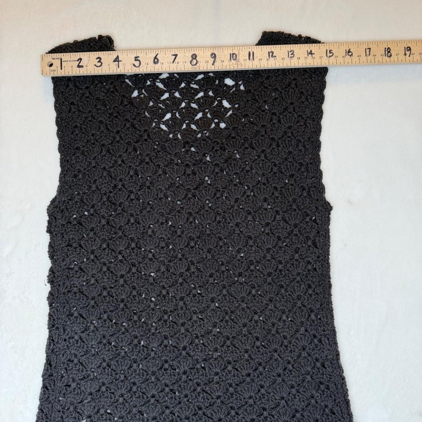 Vintage Crochet Tank Top Black Open Knit Shell Stitch Boho Parisian Chic Small