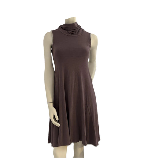 FIG Women’s Sleeveless Cowl Neck A-Line Dress Brown Medium Minimalist Travelcore