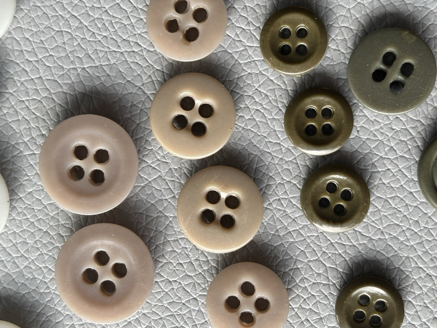 Vintage Button Lot Of 59 Early Plastic Four Hole Buttons Grey Taupe White Brown