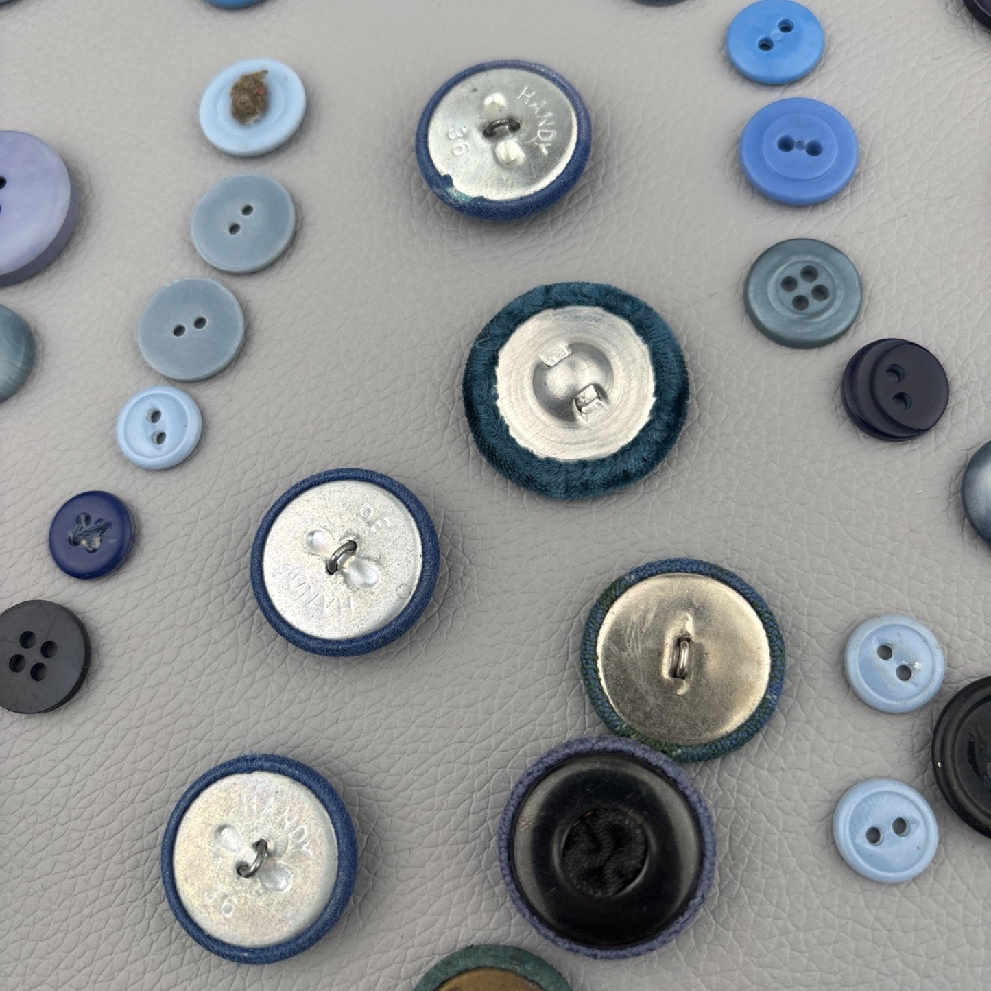 Vintage Blue Fabric Covered Buttons Lot Velvet Tweed Knit Tailor Shank 1940s-60s