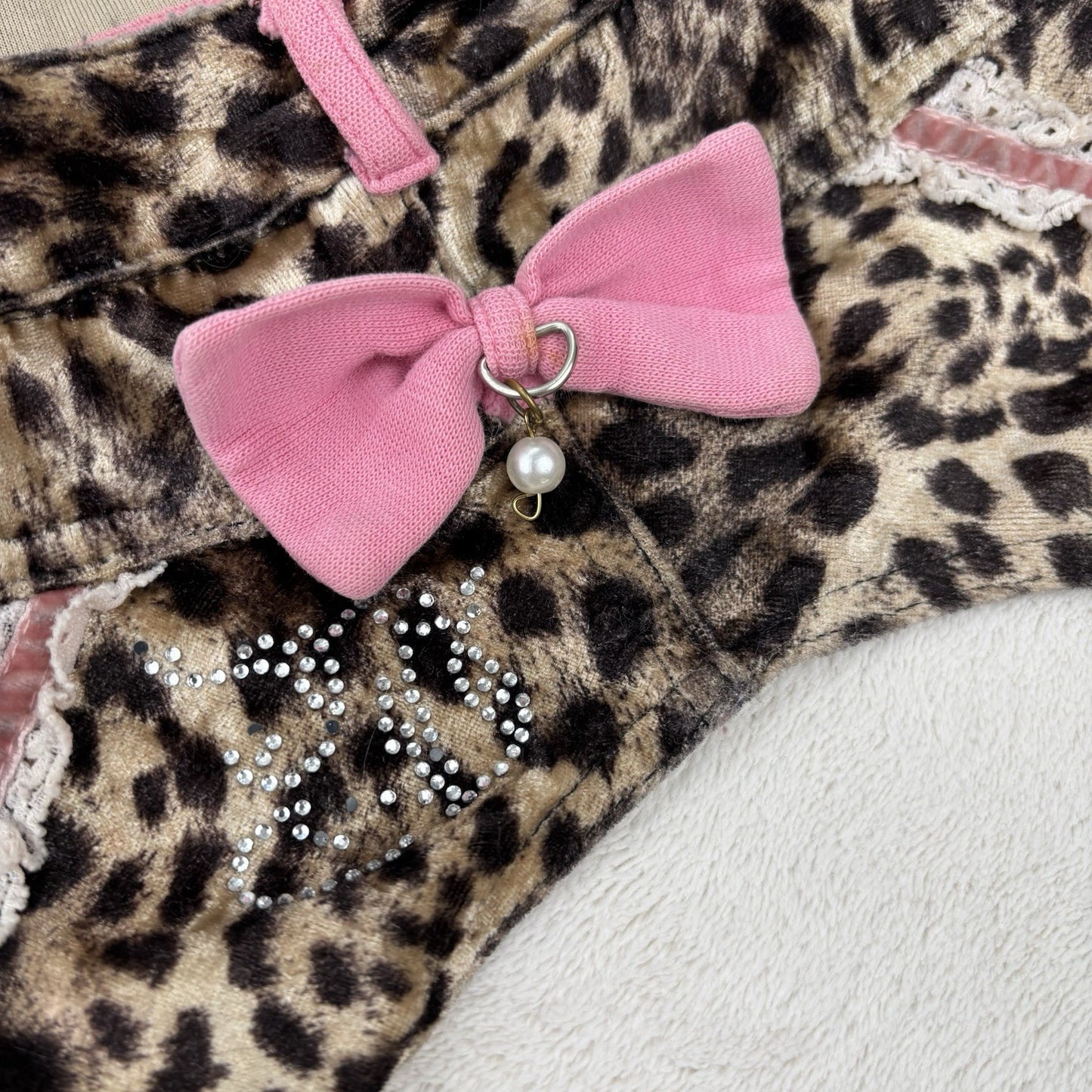 Wooflink Animal Print Dog Jumper Hot pants Size 3 Medium Dog Lace Bows Glamcore