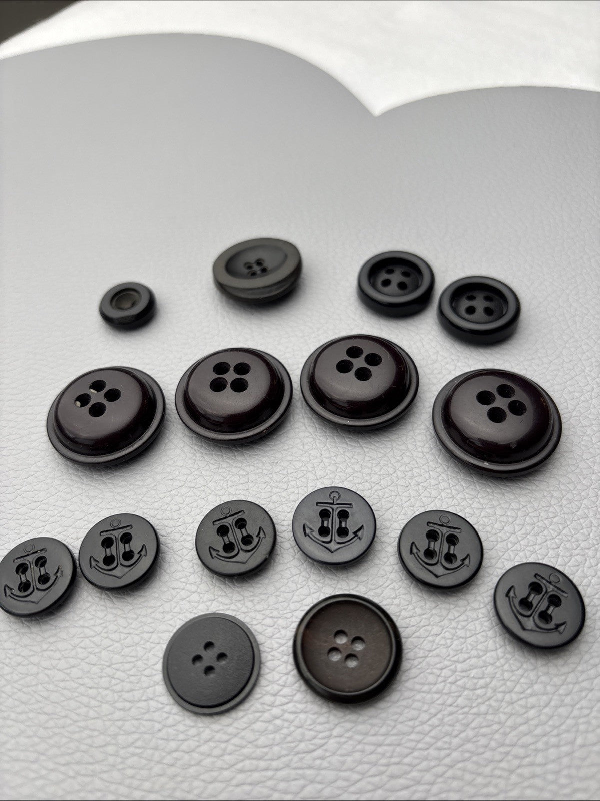 Vintage button lot ,15 black  mix with nautical anchor designs Rare Steel