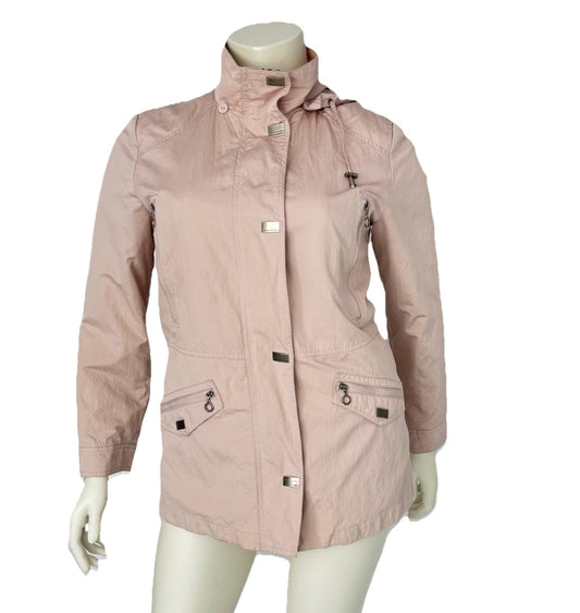 Womens Pastel Pink Jacket Lightweight Coat Y2K Windbreaker Travelcore Sz Md Hood