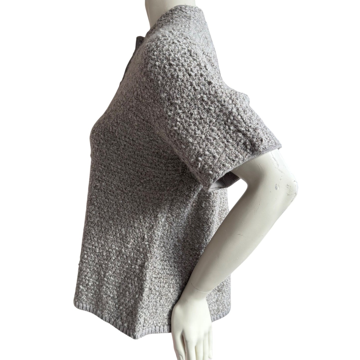 Basler Bouclé Cardigan Grey Metallic Knit Minimalist  Old Money Grandma Chic 10