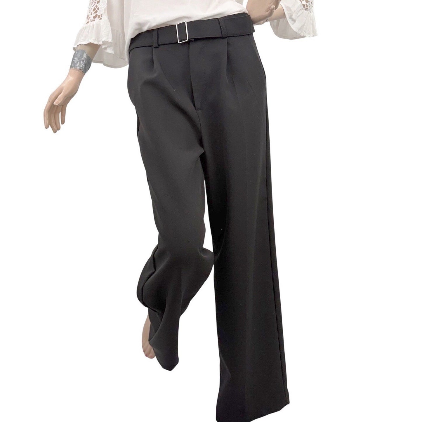 Streetwear Society Black Tailored Wide Leg Pants | Minimalist Office Siren XS
