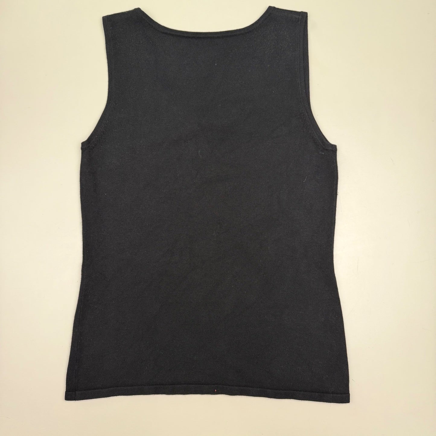Vintage Tank Top Crochet Lace Trim Scoop Neck Coquette 90s Stretchy Black Small