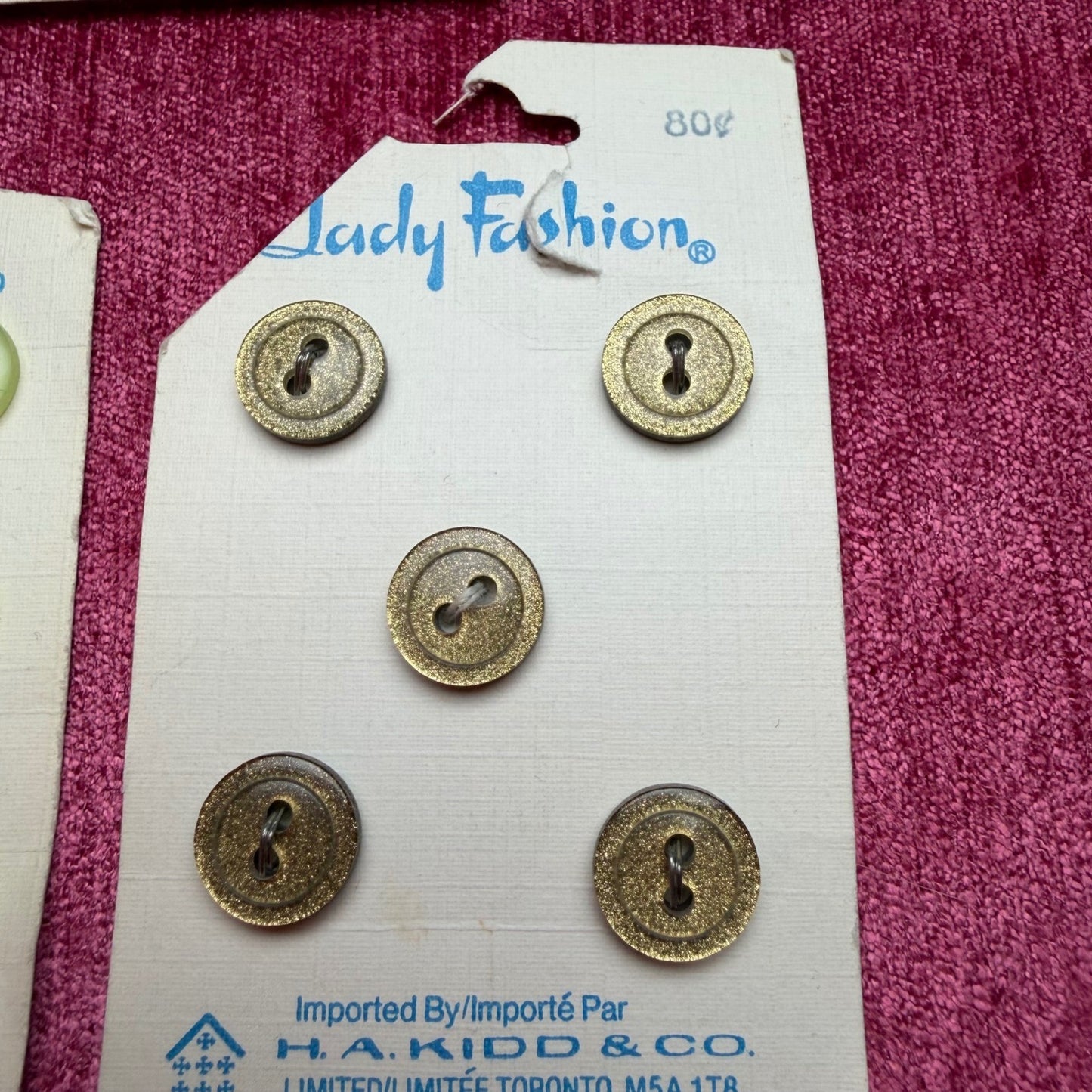 Lady Fashion Vintage Buttons Lot 5 Cards Gold Glitter Olive Green Retro MCM OS