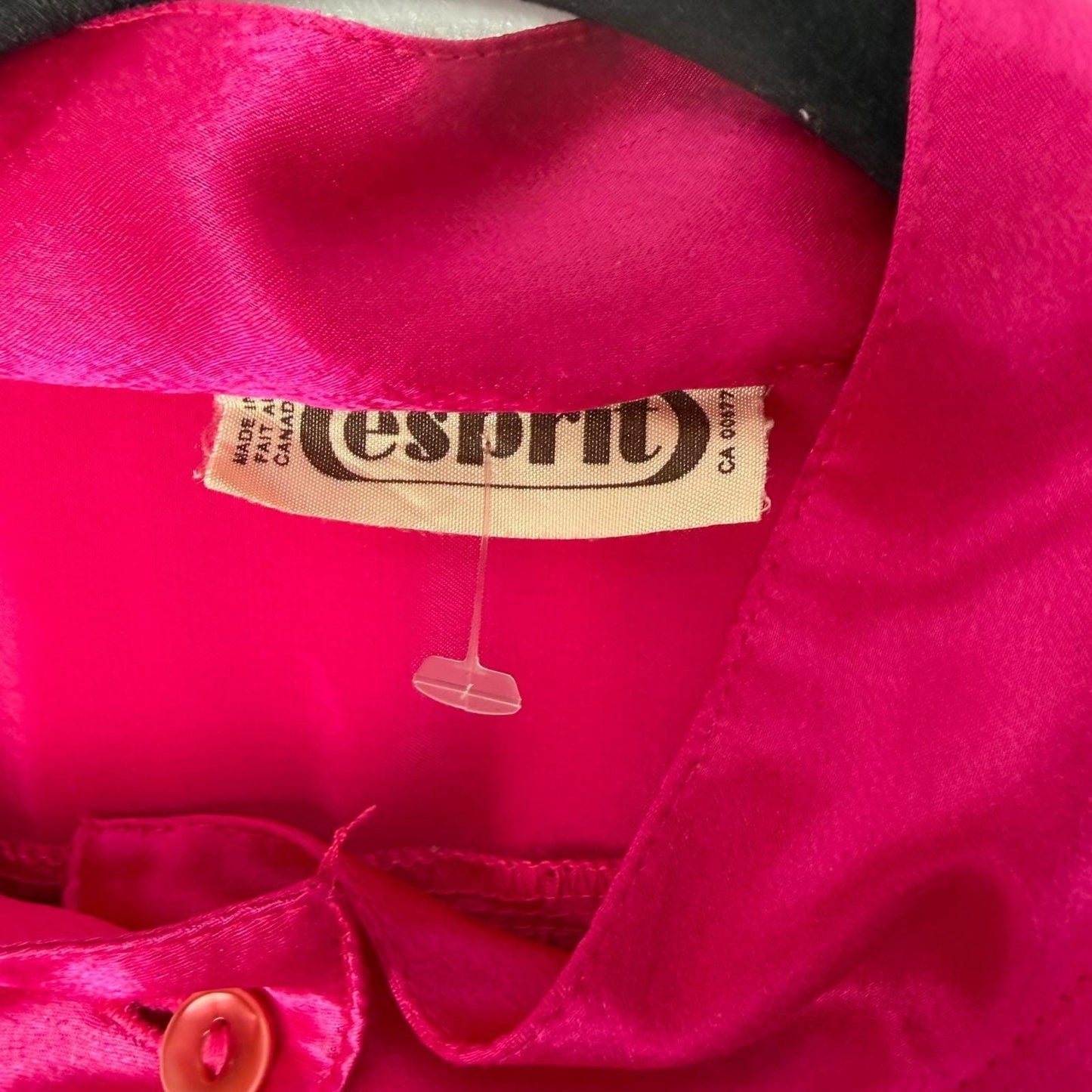Vintage Esprit Fuchsia Pink Satin Pintuck Pleated Mandarin Collar Blouse 80s 90s