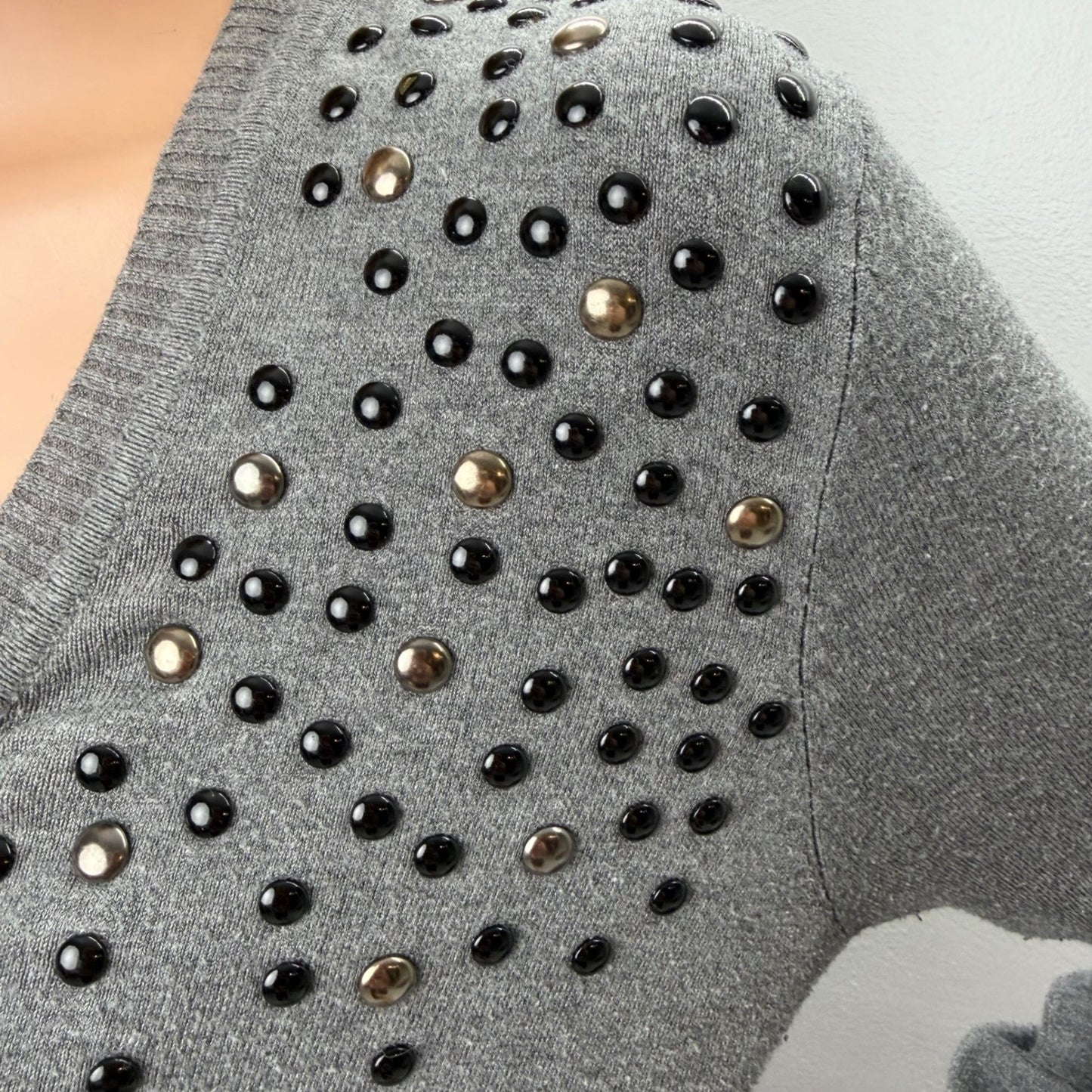 Danny Be Grey Studded Tunic Dress Balloon Sleeve Empire Waist Y2K Indie Sleeze