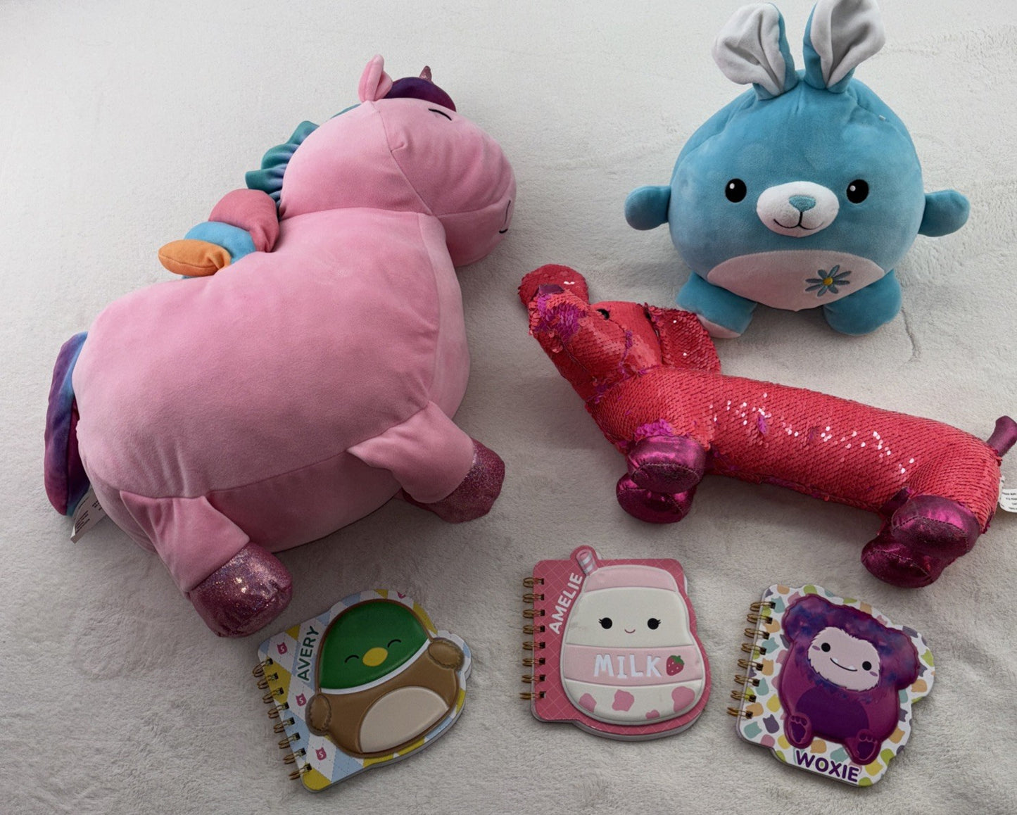 Stuffed Animal + Squishmallows Notebooks Lot - Unicorn Weiner Dog Squeezemallow