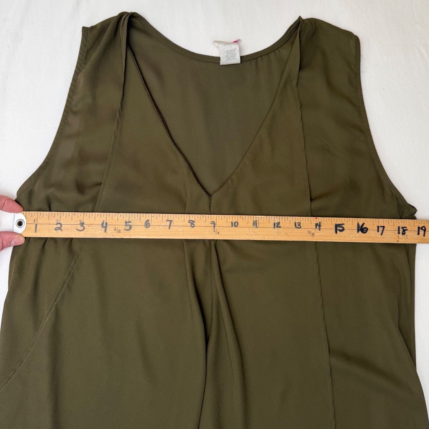 Olive Green High Low Draped V-Neck Top Sheer Dress Large Lagenlook Goblincore