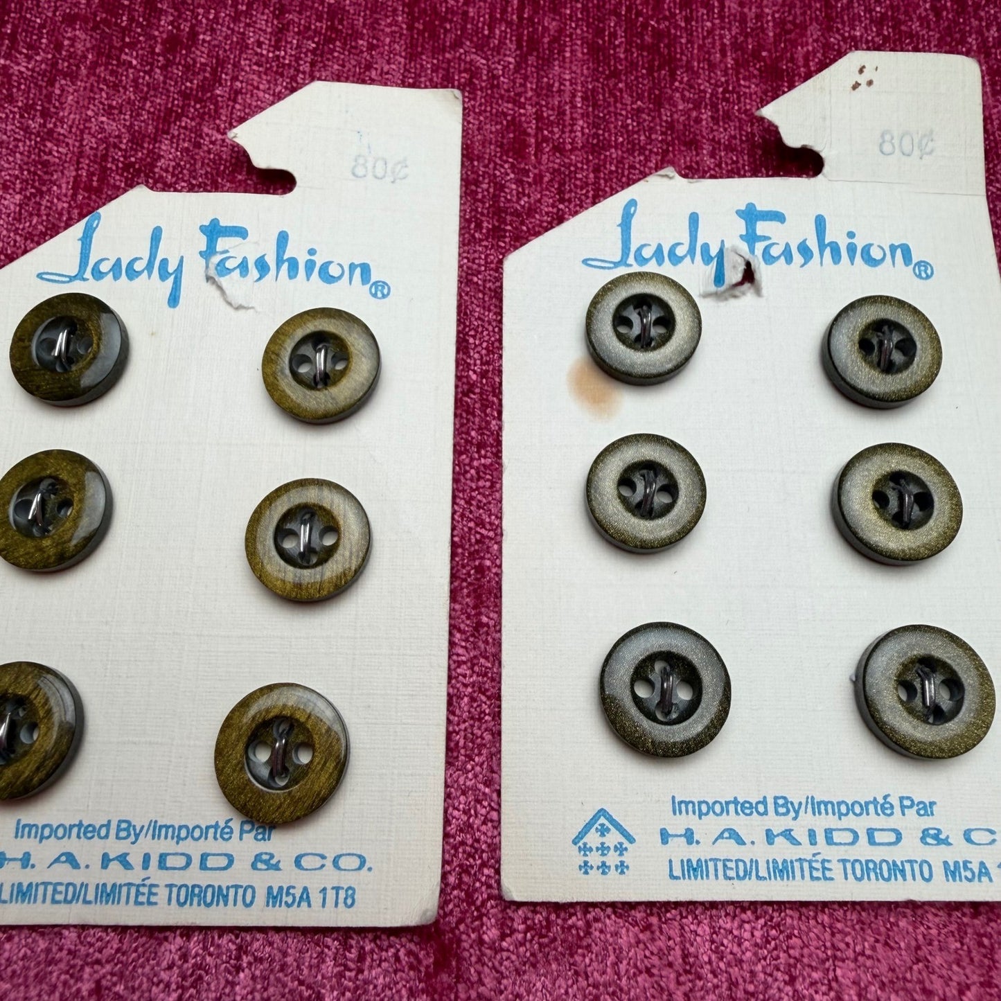 Lady Fashion Vintage Buttons Lot 5 Cards Gold Glitter Olive Green Retro MCM OS
