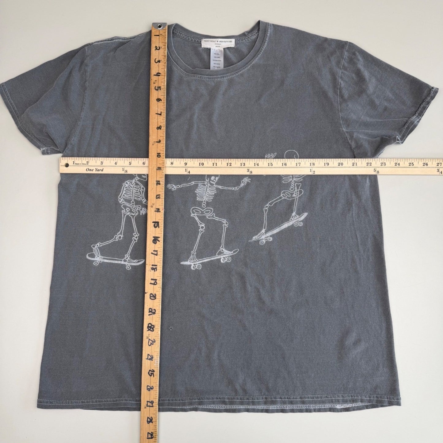Project Social T Skeleton Skateboard Tee Grey Graphic Streetwear Goth Grunge L