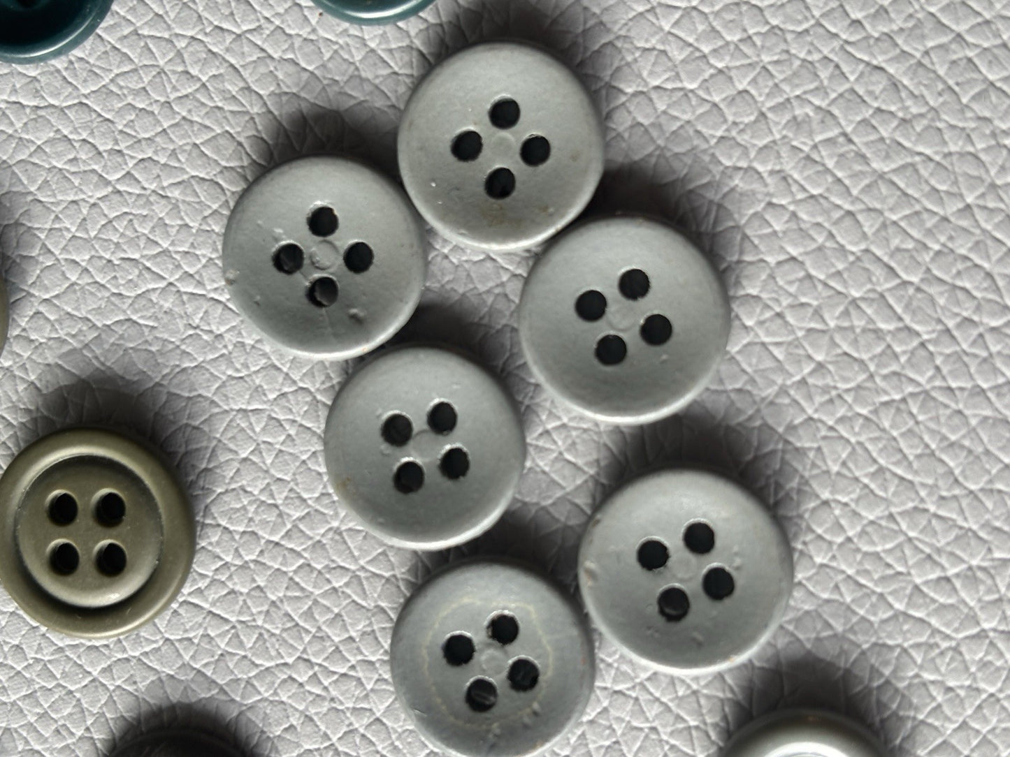 Vintage Button Lot Of 59 Early Plastic Four Hole Buttons Grey Taupe White Brown