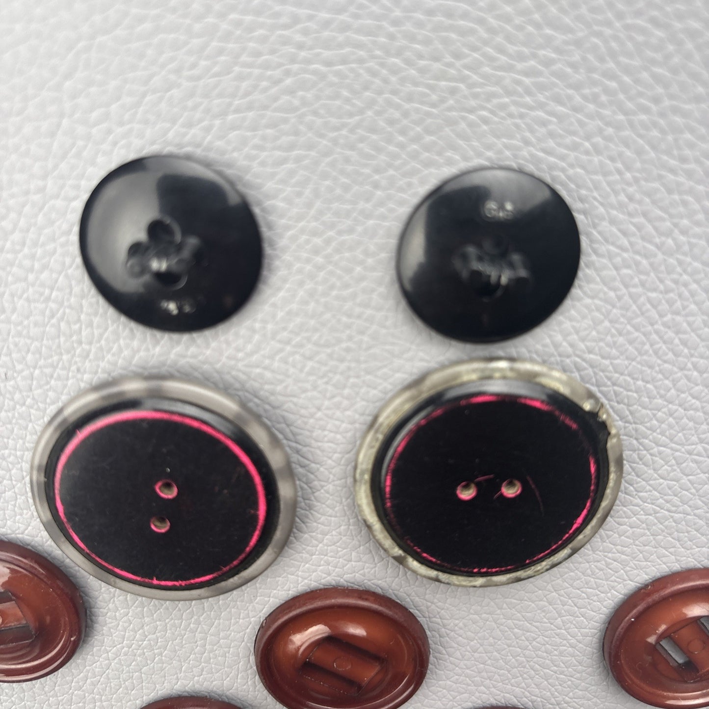Vintage Casein & Bakelite Buttons Lot | Marbled Gray, Brown Slot, Black Shank