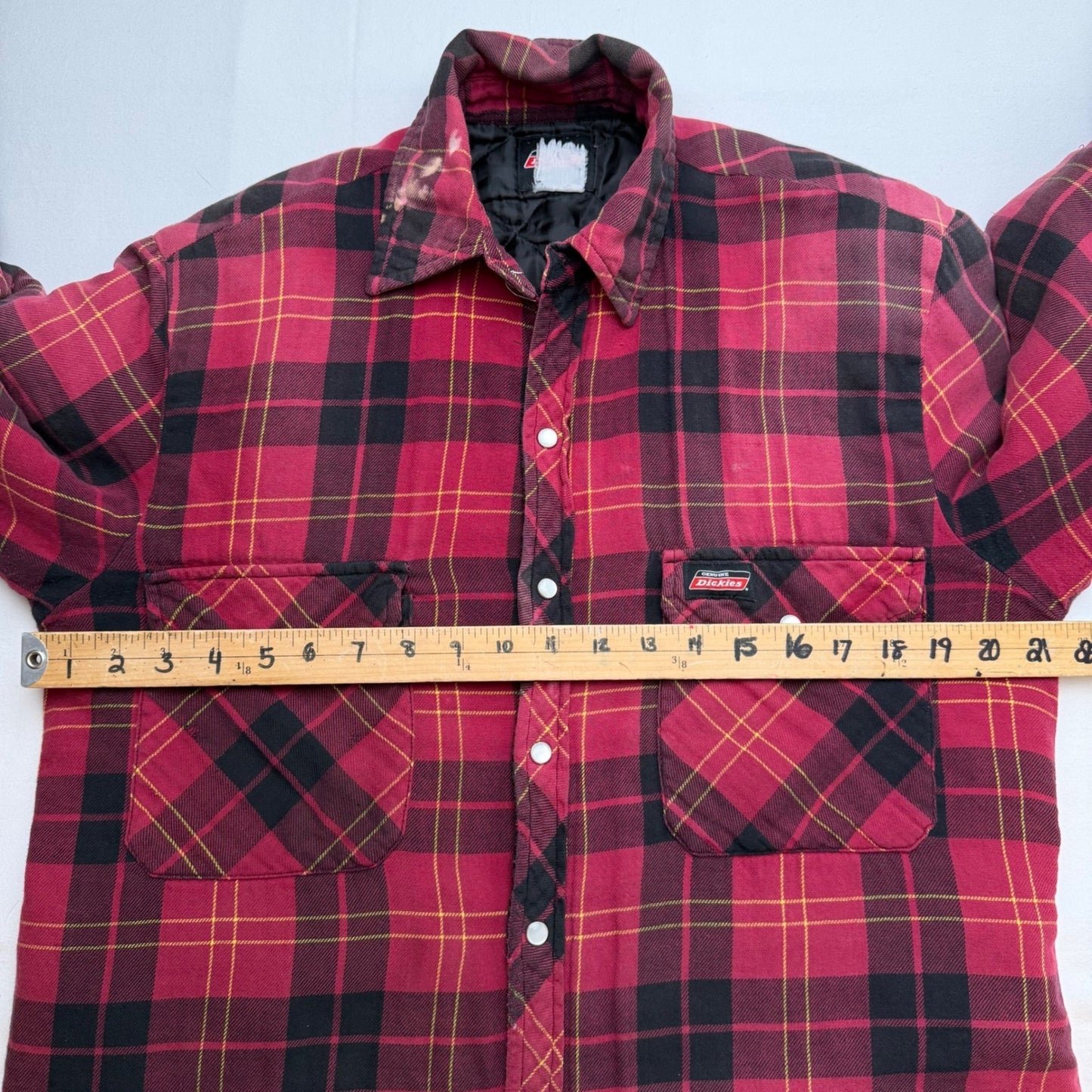 Dickies Mens Red Black Plaid Flannel Shirt Distress workwear Size Small thrashed