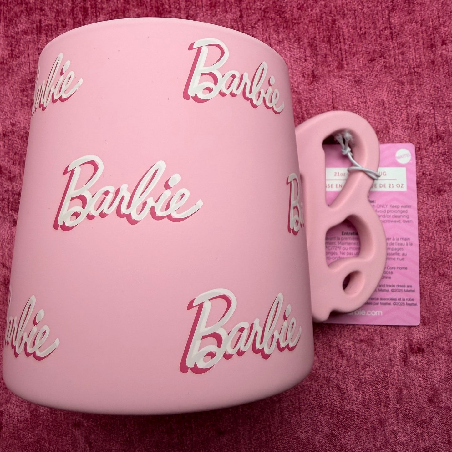 Barbie Ceramic Mug Light Pink B Handle Logo Barbiecore Collectible 21oz NEW