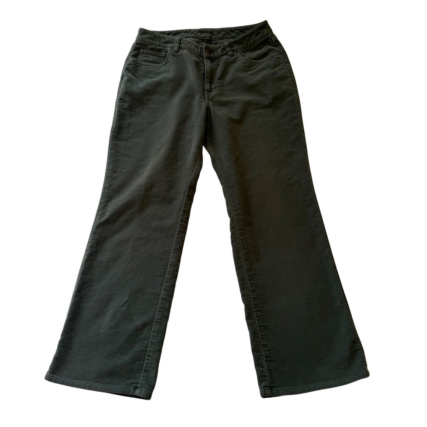 LL Bean Womens 10 PET Corduroy Pants Olive Green Straight Leg Stretch 0FDU2