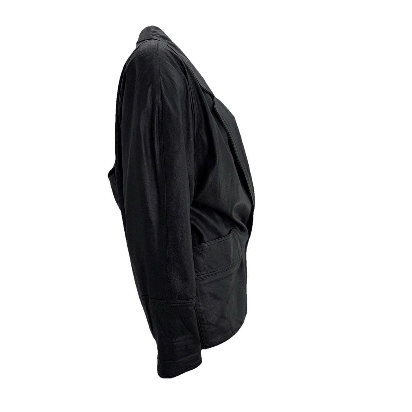 Vintage 90s Black Leather Blazer Jacket Minimalist Quiet Luxury Mobwife Medium
