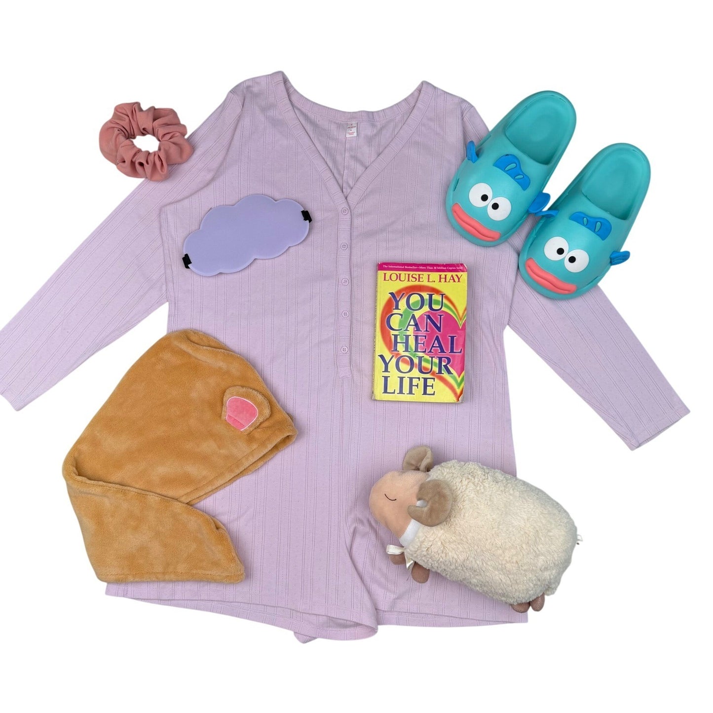 Coquette Sleep Set Bundle PJ Romper Eye Mask Slippers Self Care Gift Cozy Sz 1X