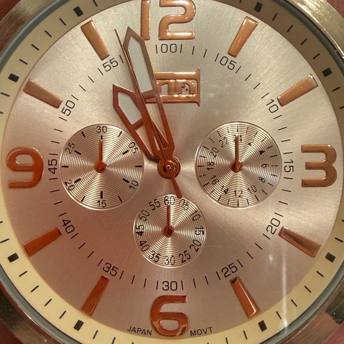 EDJ Gold Tone Chronograph Watch Oversized Statement Quartz Stainless Steel