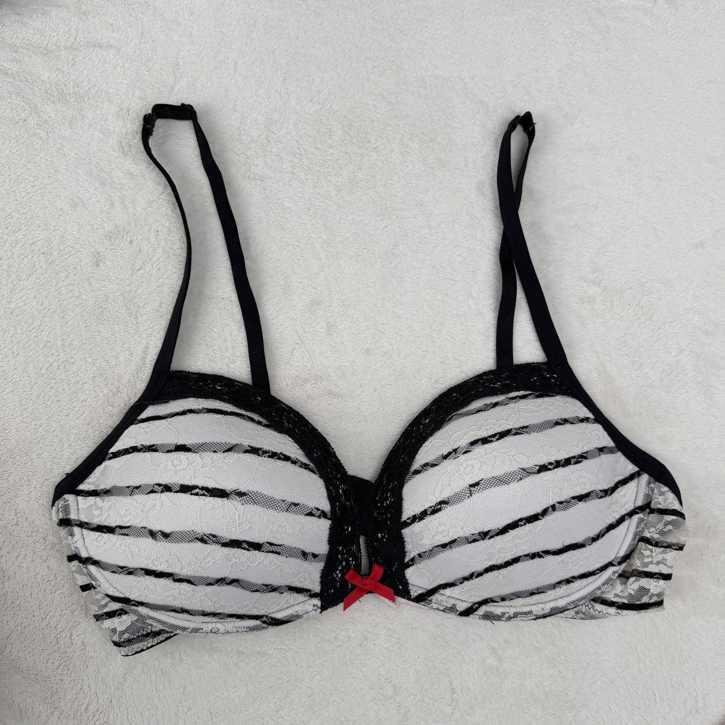 La Senza Perfectly Me Lace Bra Black White Stripe Underwire 36C Y2K Princesscore