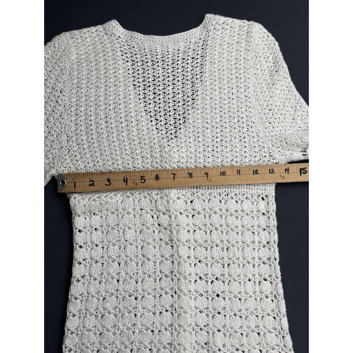 Vintage MOFFI International Ivory Open Knit Cardigan Bell Sleeve  Boho Sz Small