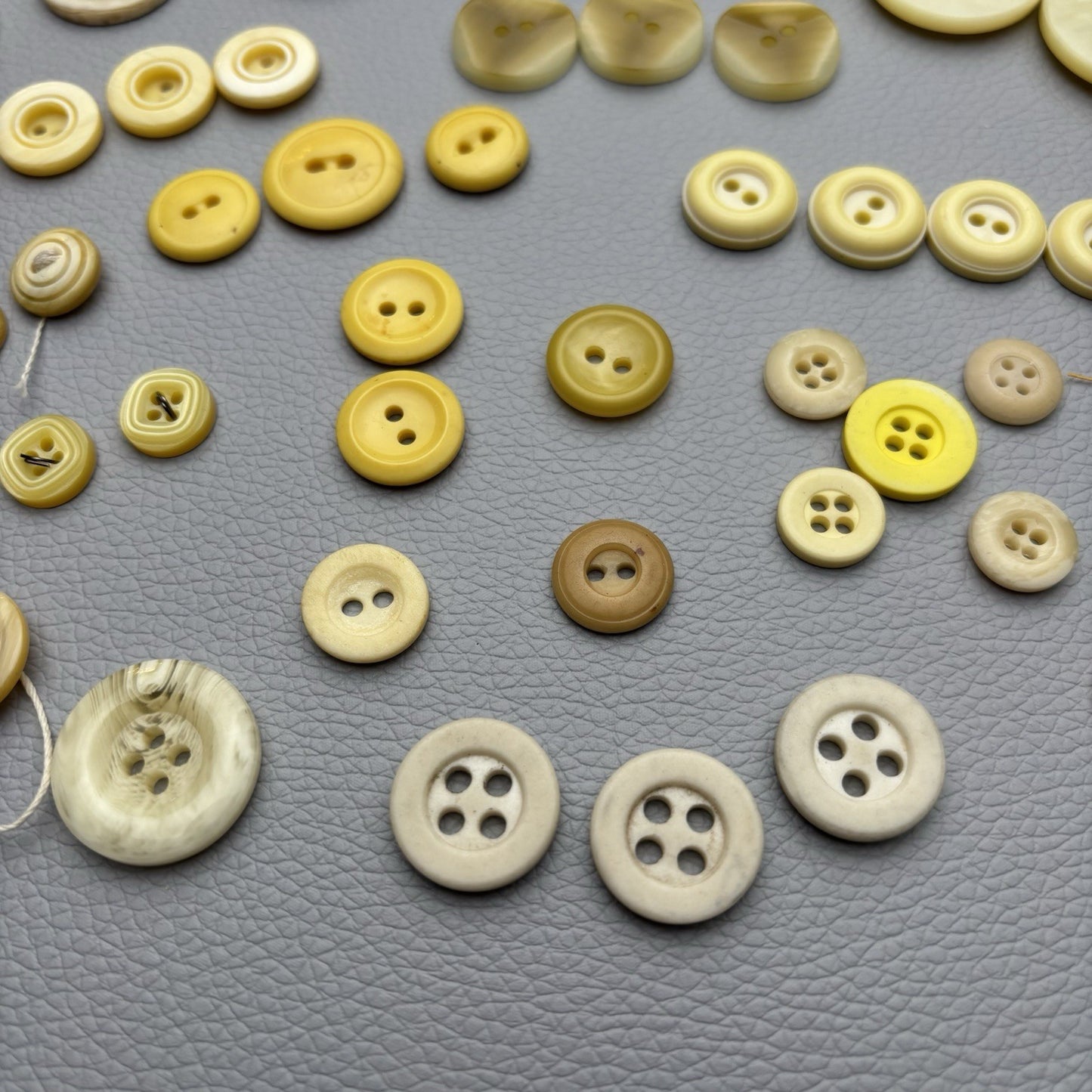 Vintage Yellow Beige Button 62 Lot Two Hole Four Hole Early Plastic Casein Stone