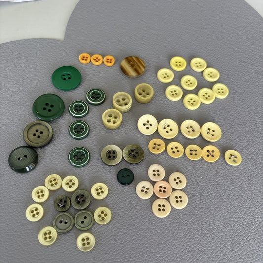Vintage 1930s–50s Button Lot • Bakelite Casein Catalin Mix • Green Cream Amber