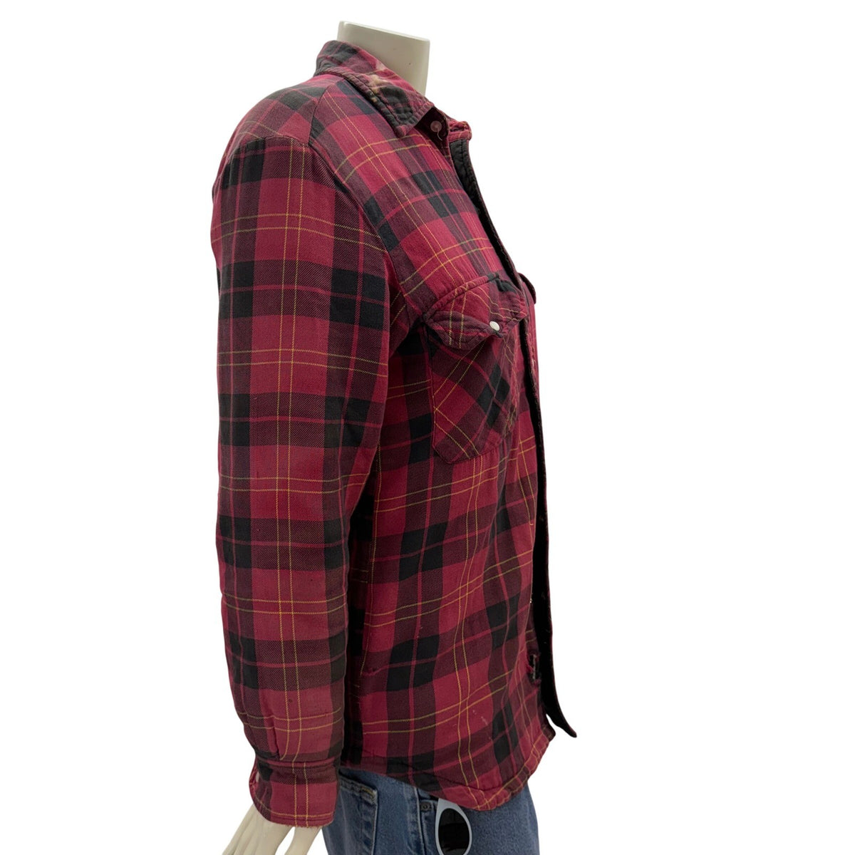 Dickies Mens Red Black Plaid Flannel Shirt Distress workwear Size Small thrashed