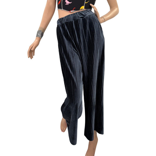 Joe Fresh Navy Blue Pleated Velvet Wide Leg Pants Small Dark Academia Romantic