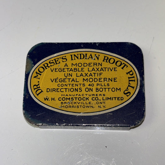 Vintage Dr. Morse's Indian Root Pills Slide Tin Vegetable Laxative WH Comstock