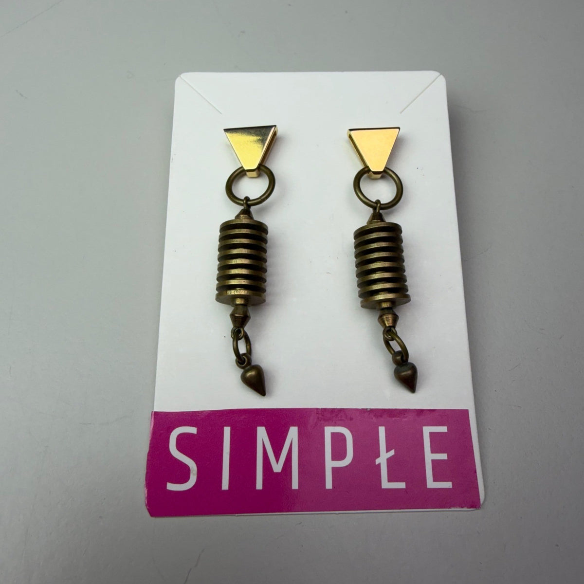 Biko Gold Drop Earrings Triangle Stud Post Back Art to Wear SteamPunk Geometric